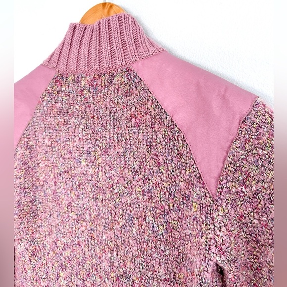 Vintage Y2K Bebe Pink Knit and Leather Zip Front Jacket - Picture 7 of 10